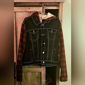 No Boundaries Denim Plaid Hooded Jacket